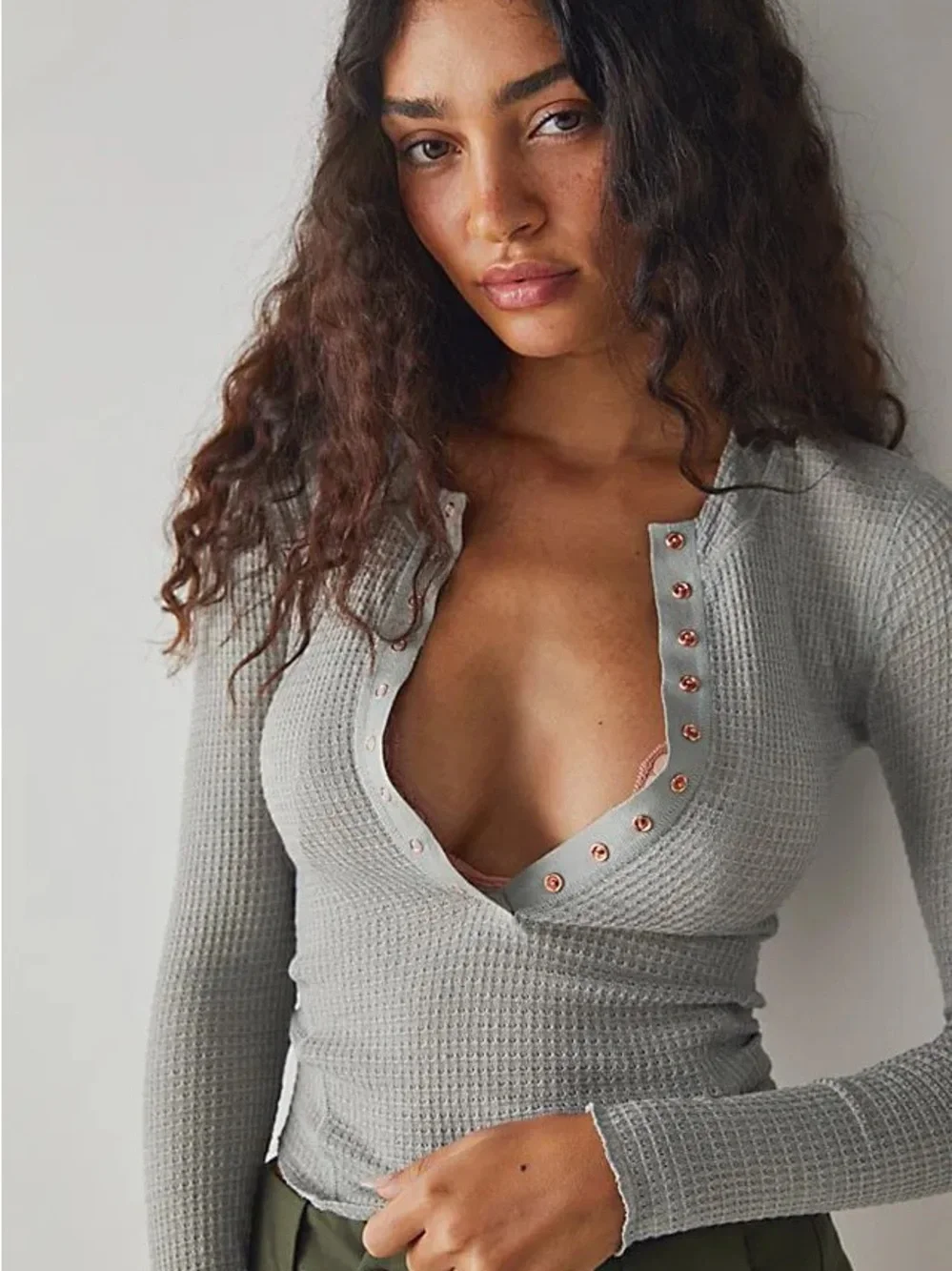 Free People Intimately Free People One Of The Girls Henley in Green Sz Small